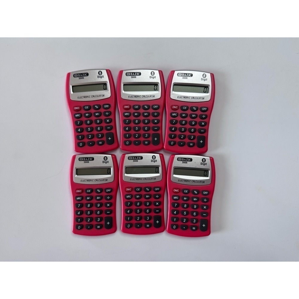 Pocket Size Calculator 8-Digit, LCD Display, Red  Color, 6 Pack, Tested